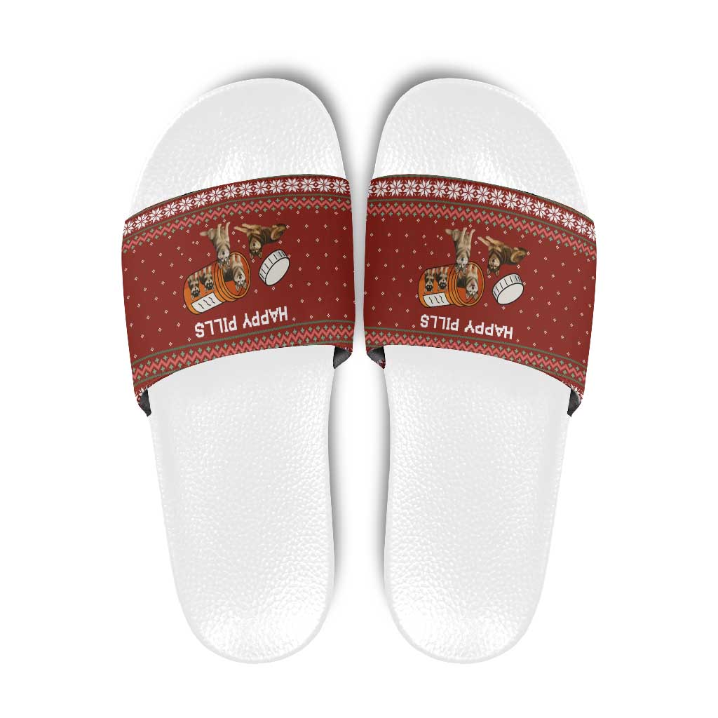Merry Christmas Siberian Husky Dog Happy Pills Slide Sandals Husky Dogs in Pill Bottle and Red Snowflake - Wonder Print Shop