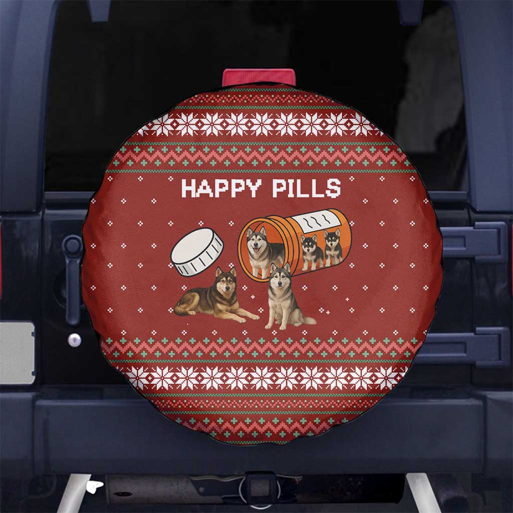 Merry Christmas Siberian Husky Dog Happy Pills Spare Tire Cover Husky Dogs in Pill Bottle and Red Snowflake - Wonder Print Shop