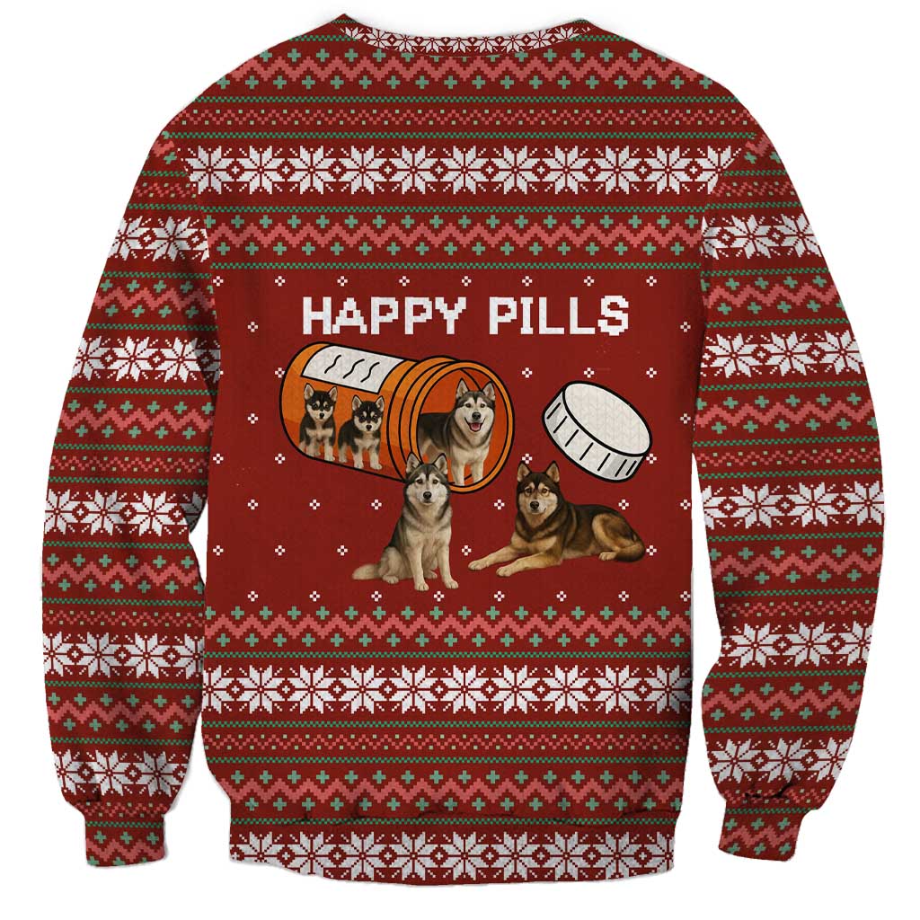 Merry Christmas Siberian Husky Dog Happy Pills Sweatshirt Husky Dogs in Pill Bottle and Red Snowflake - Wonder Print Shop