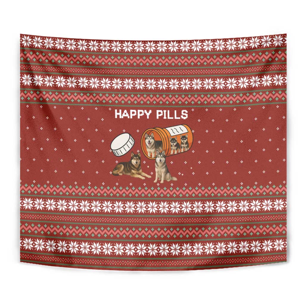 Merry Christmas Siberian Husky Dog Happy Pills Tapestry Husky Dogs in Pill Bottle and Red Snowflake - Wonder Print Shop