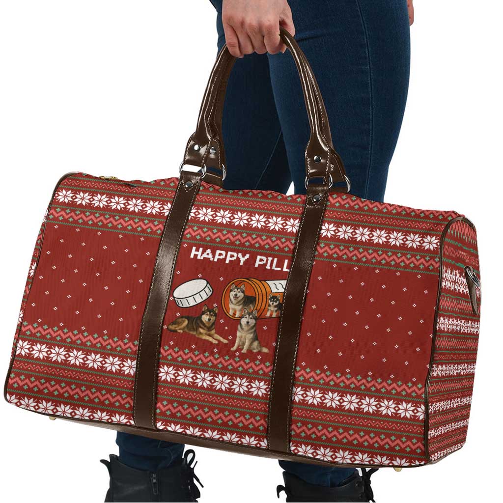 Merry Christmas Siberian Husky Dog Happy Pills Travel Bag Husky Dogs in Pill Bottle and Red Snowflake - Wonder Print Shop