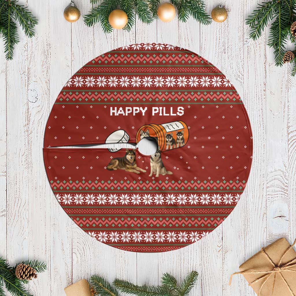 Merry Christmas Siberian Husky Dog Happy Pills Tree Skirt Husky Dogs in Pill Bottle and Red Snowflake - Wonder Print Shop