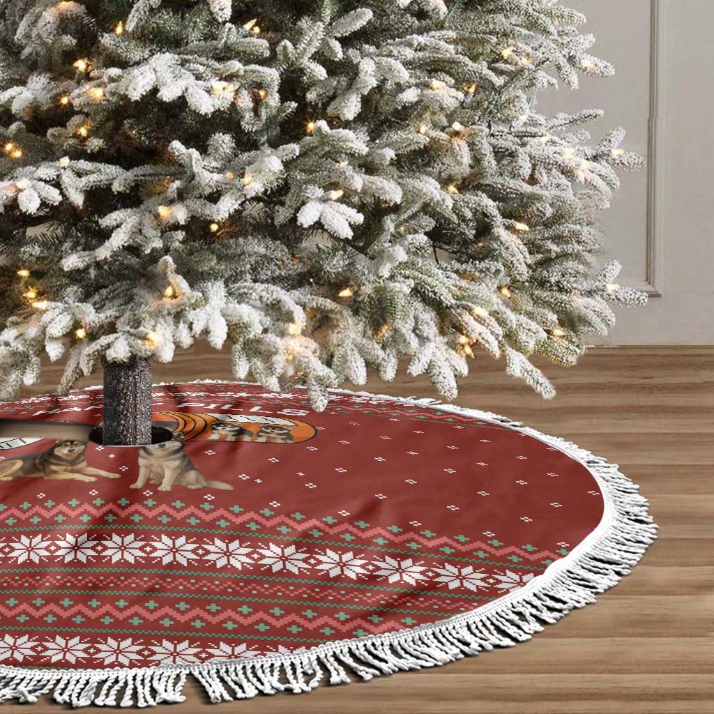 Merry Christmas Siberian Husky Dog Happy Pills Tree Skirt Husky Dogs in Pill Bottle and Red Snowflake - Wonder Print Shop