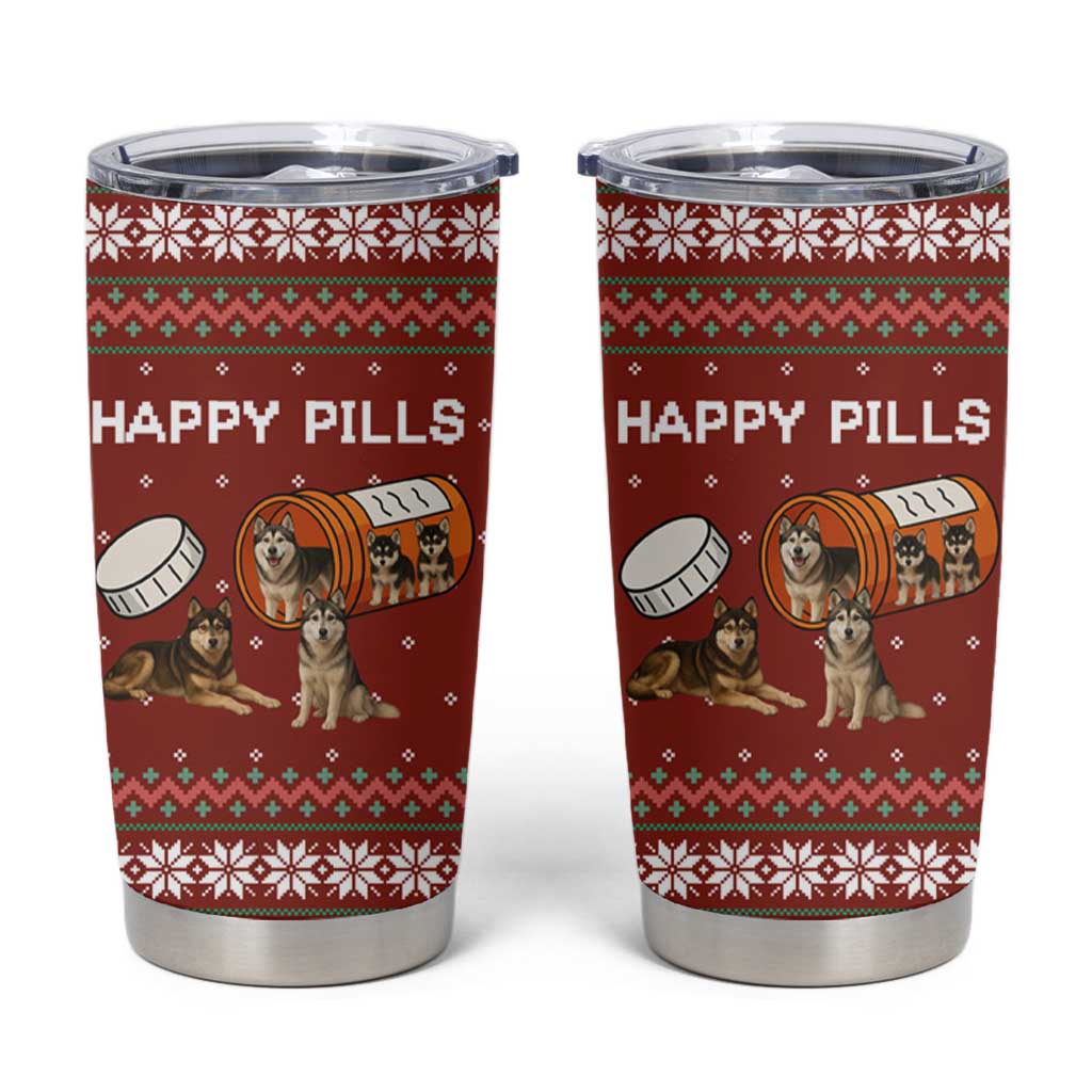 Merry Christmas Siberian Husky Dog Happy Pills Tumbler Cup Husky Dogs in Pill Bottle and Red Snowflake - Wonder Print Shop