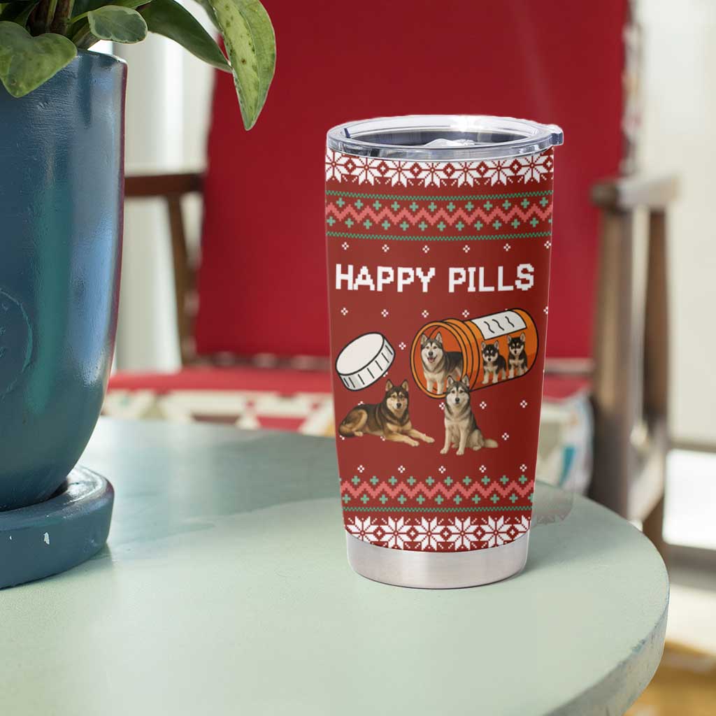 Merry Christmas Siberian Husky Dog Happy Pills Tumbler Cup Husky Dogs in Pill Bottle and Red Snowflake - Wonder Print Shop