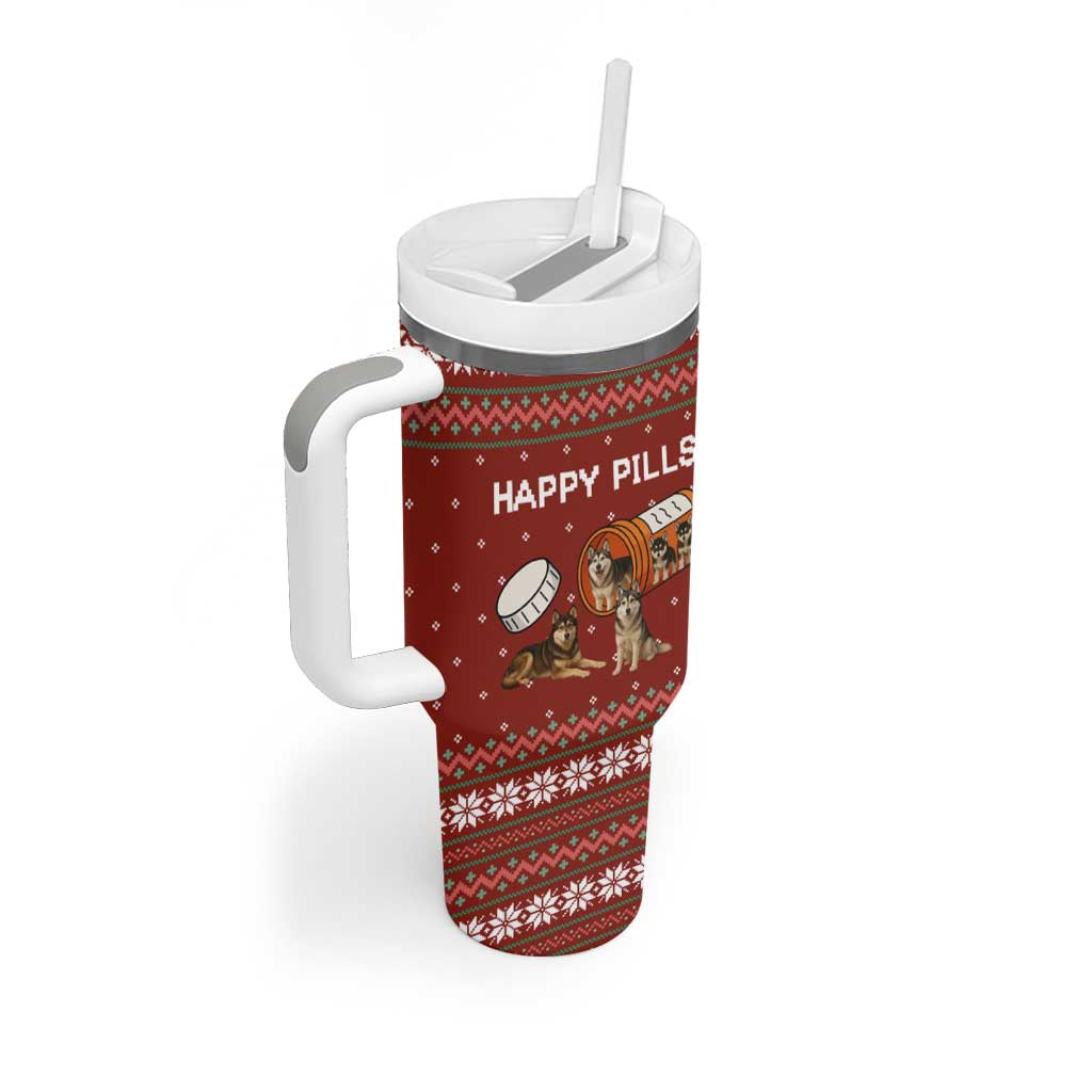 Merry Christmas Siberian Husky Dog Happy Pills Tumbler With Handle Husky Dogs in Pill Bottle and Red Snowflake - Wonder Print Shop