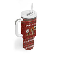 Merry Christmas Siberian Husky Dog Happy Pills Tumbler With Handle Husky Dogs in Pill Bottle and Red Snowflake - Wonder Print Shop