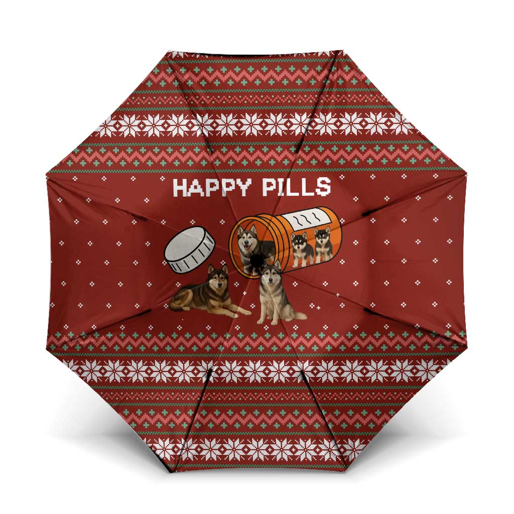 Merry Christmas Siberian Husky Dog Happy Pills Umbrella Husky Dogs in Pill Bottle and Red Snowflake - Wonder Print Shop