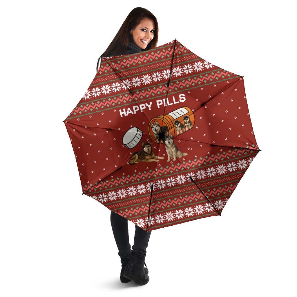 Merry Christmas Siberian Husky Dog Happy Pills Umbrella Husky Dogs in Pill Bottle and Red Snowflake - Wonder Print Shop