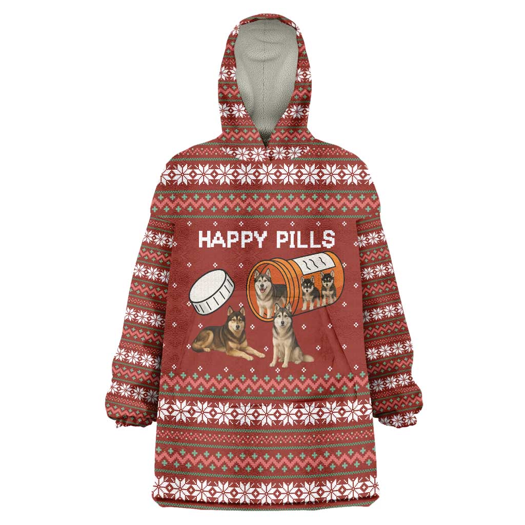 Merry Christmas Siberian Husky Dog Happy Pills Wearable Blanket Hoodie Husky Dogs in Pill Bottle and Red Snowflake - Wonder Print Shop