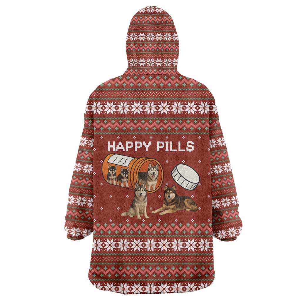 Merry Christmas Siberian Husky Dog Happy Pills Wearable Blanket Hoodie Husky Dogs in Pill Bottle and Red Snowflake - Wonder Print Shop
