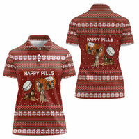 Merry Christmas Siberian Husky Dog Happy Pills Women Polo Shirt Husky Dogs in Pill Bottle and Red Snowflake - Wonder Print Shop