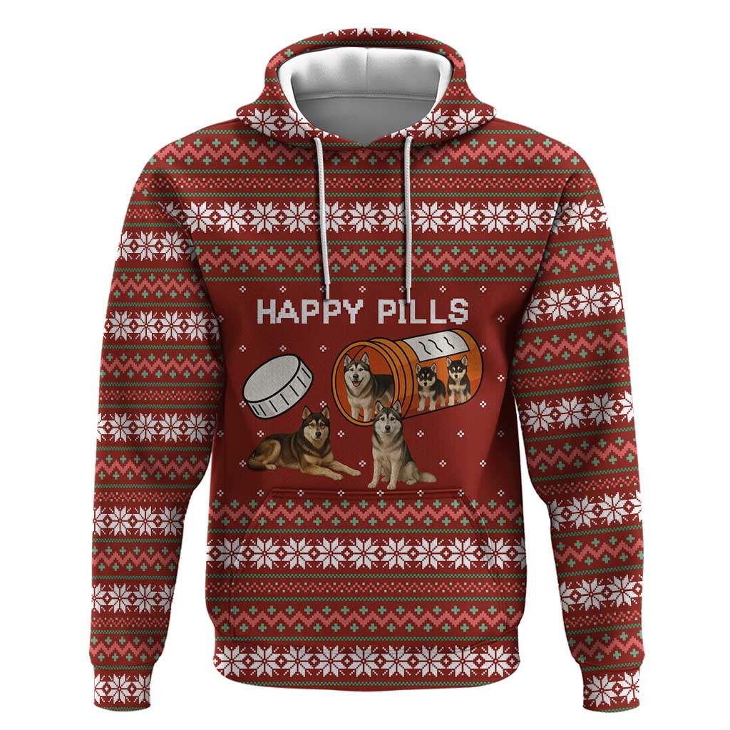 Merry Christmas Siberian Husky Dog Happy Pills Zip Hoodie Husky Dogs in Pill Bottle and Red Snowflake - Wonder Print Shop