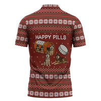 Merry Christmas Siberian Husky Dog Happy Pills Zipper Polo Shirt Husky Dogs in Pill Bottle and Red Snowflake - Wonder Print Shop