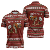 Merry Christmas Siberian Husky Dog Happy Pills Zipper Polo Shirt Husky Dogs in Pill Bottle and Red Snowflake - Wonder Print Shop