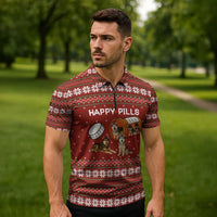 Merry Christmas Siberian Husky Dog Happy Pills Zipper Polo Shirt Husky Dogs in Pill Bottle and Red Snowflake - Wonder Print Shop