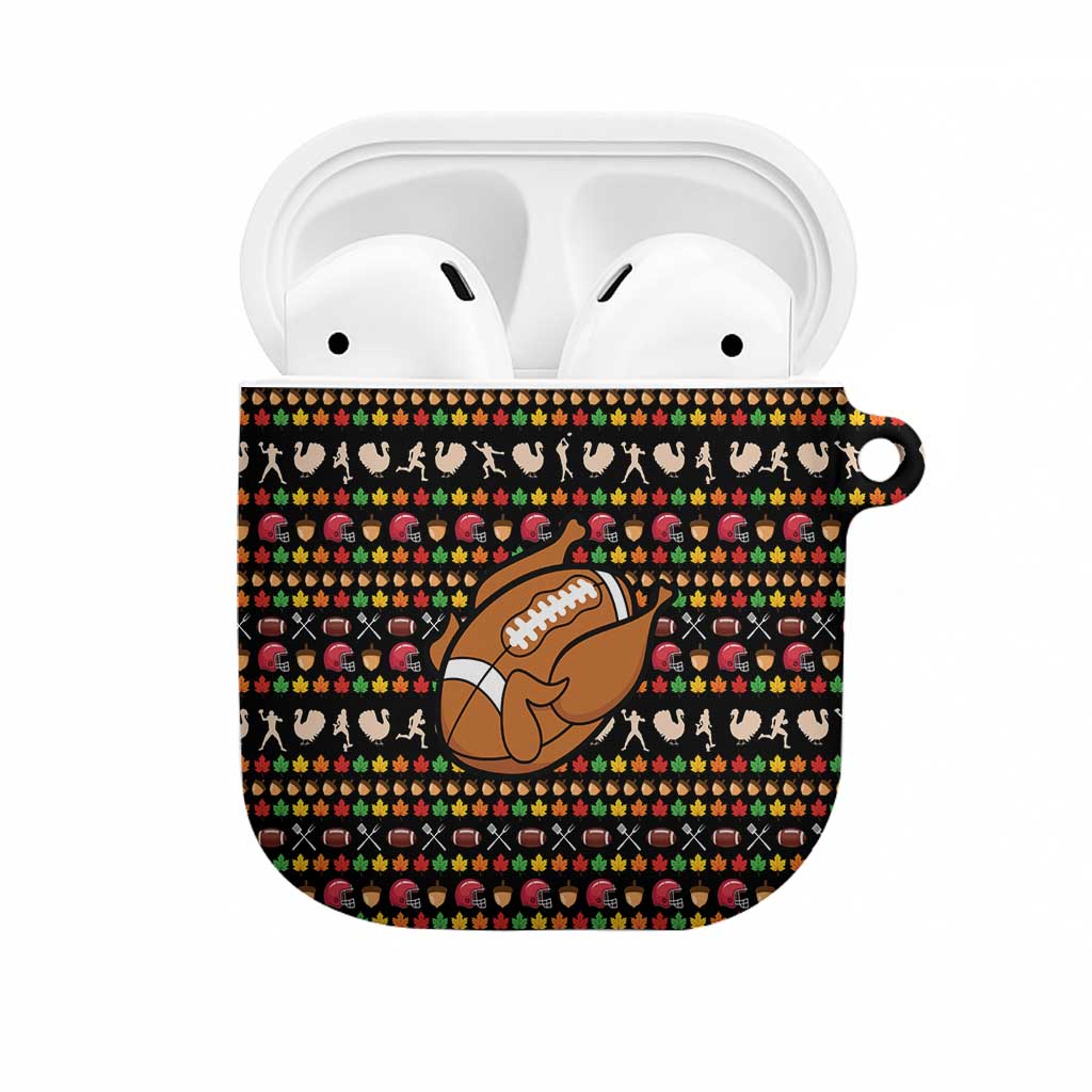 Merry Christmas Turkey Football AirPods Case Fall Leaves Pattern for Game Day Fans - Wonder Print Shop