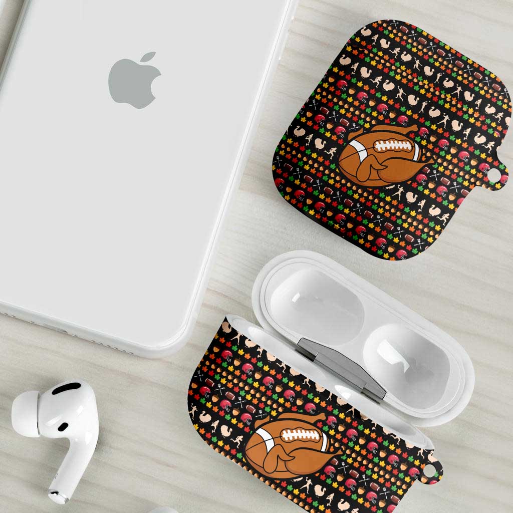 Merry Christmas Turkey Football AirPods Case Fall Leaves Pattern for Game Day Fans - Wonder Print Shop