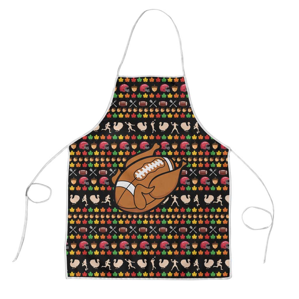 Merry Christmas Turkey Football Apron Fall Leaves Pattern for Game Day Fans - Wonder Print Shop