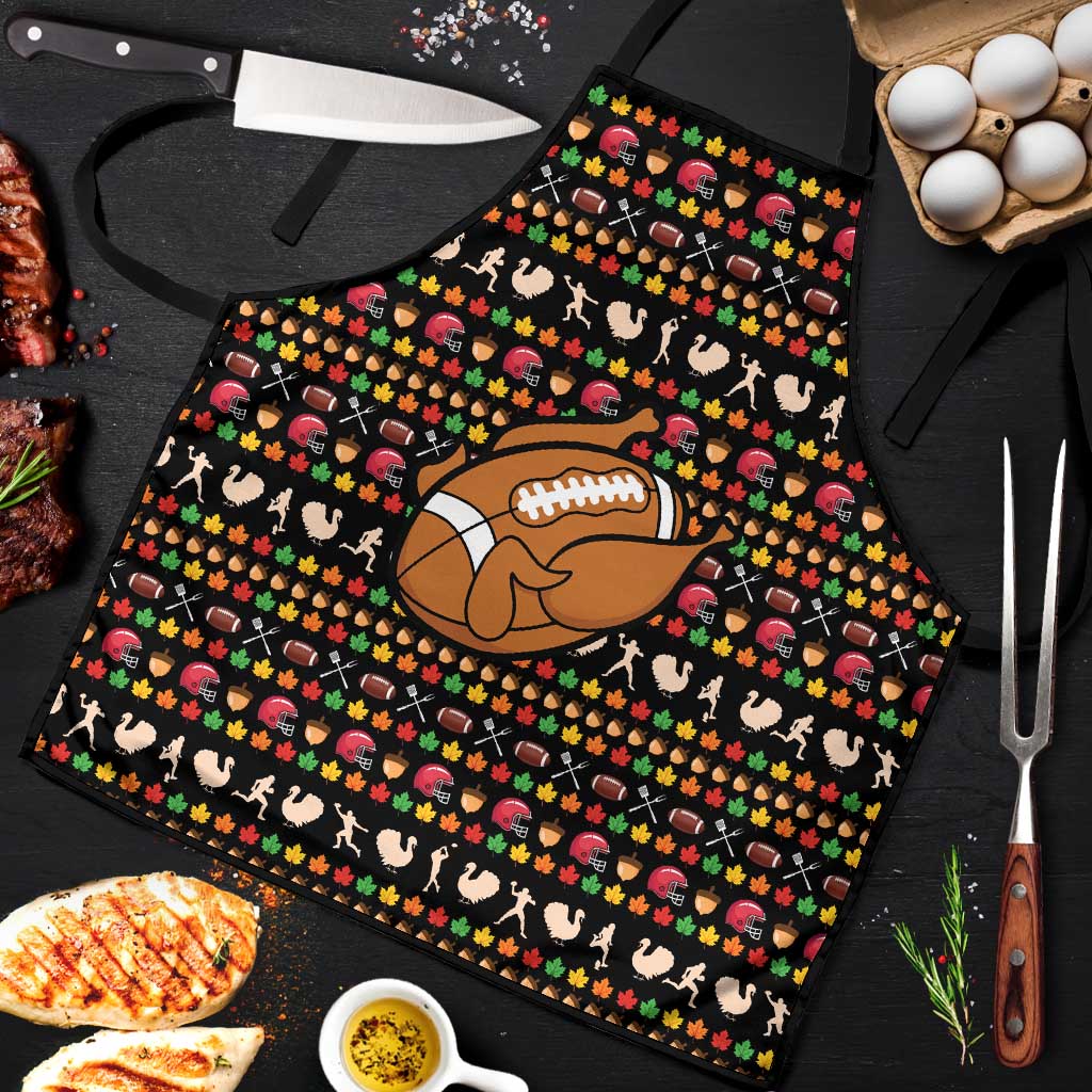 Merry Christmas Turkey Football Apron Fall Leaves Pattern for Game Day Fans - Wonder Print Shop