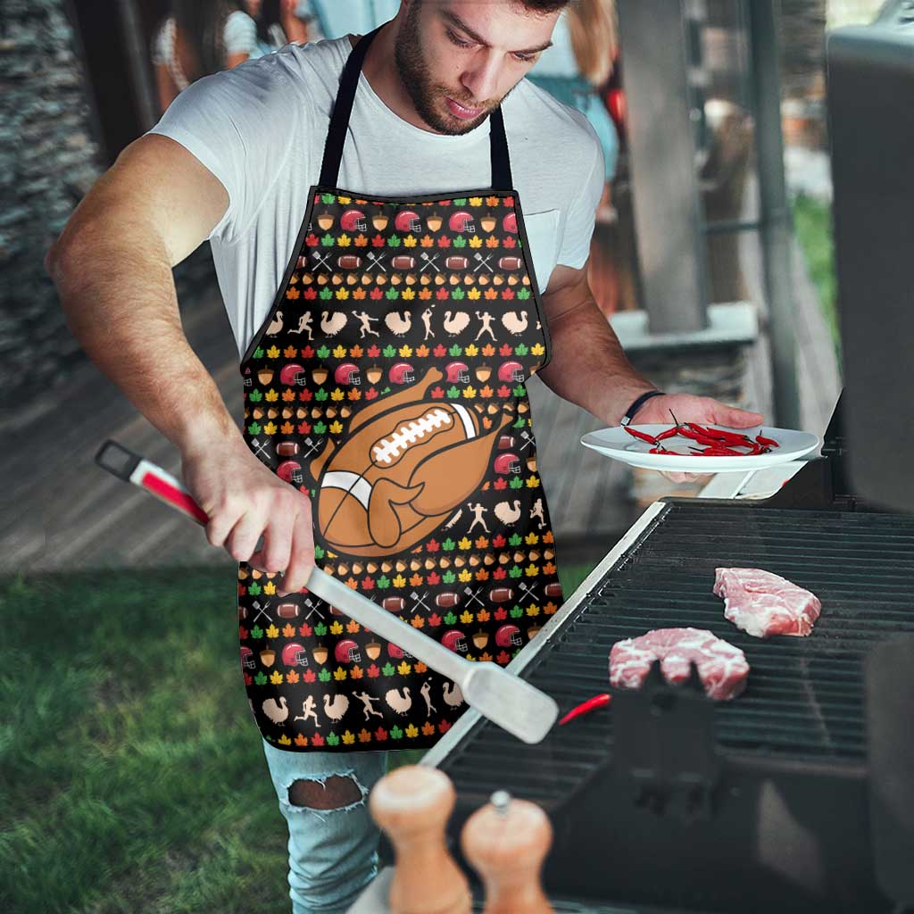 Merry Christmas Turkey Football Apron Fall Leaves Pattern for Game Day Fans - Wonder Print Shop