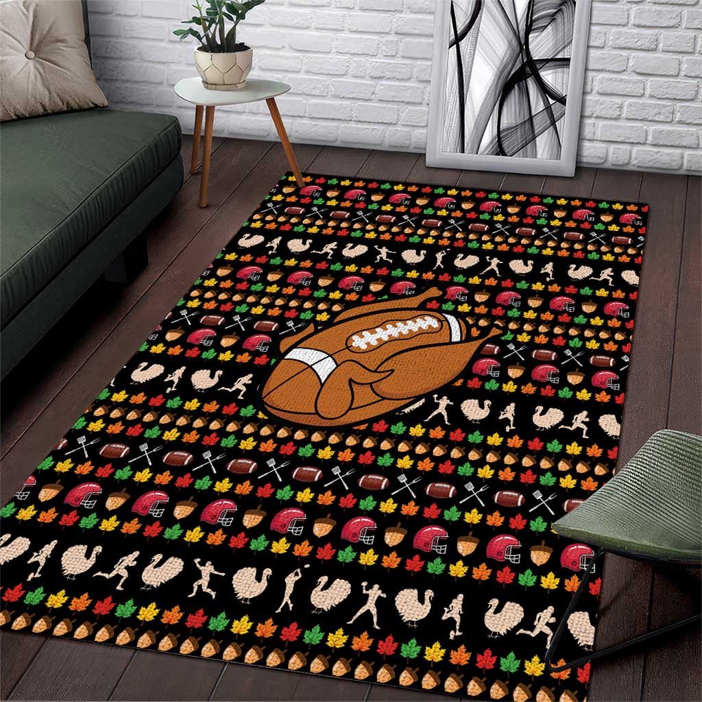 Merry Christmas Turkey Football Area Rug Fall Leaves Pattern for Game Day Fans - Wonder Print Shop