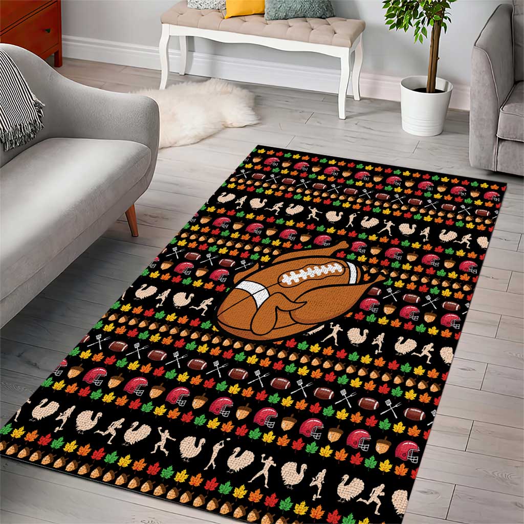 Merry Christmas Turkey Football Area Rug Fall Leaves Pattern for Game Day Fans - Wonder Print Shop