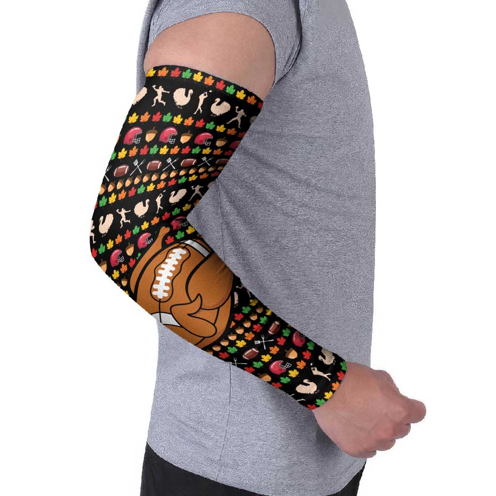 Merry Christmas Turkey Football Arm Sleeves Fall Leaves Pattern for Game Day Fans - Wonder Print Shop