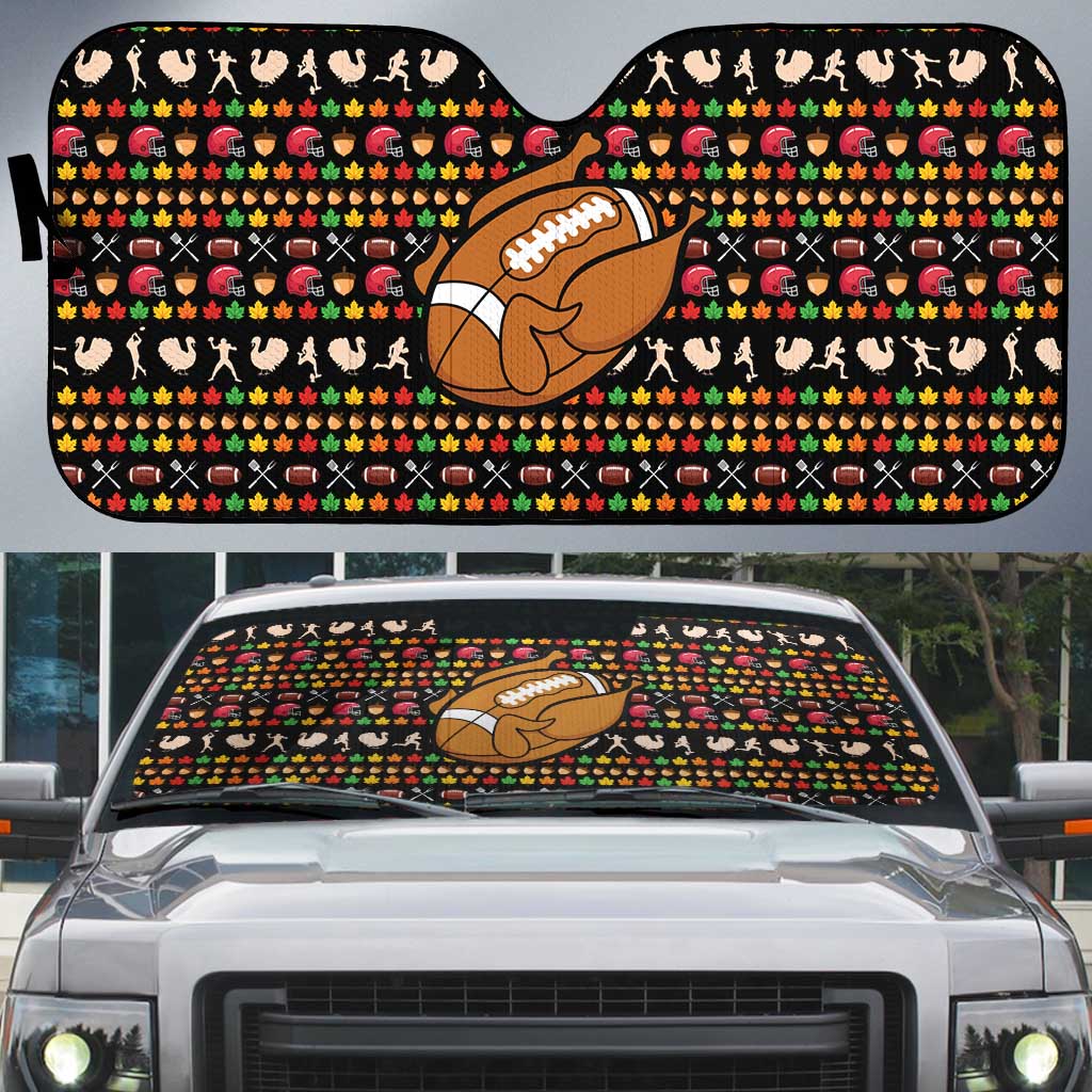 Merry Christmas Turkey Football Auto Sun Shade Fall Leaves Pattern for Game Day Fans - Wonder Print Shop