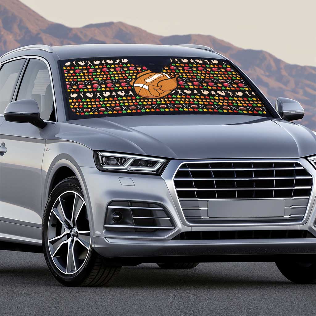 Merry Christmas Turkey Football Auto Sun Shade Fall Leaves Pattern for Game Day Fans - Wonder Print Shop