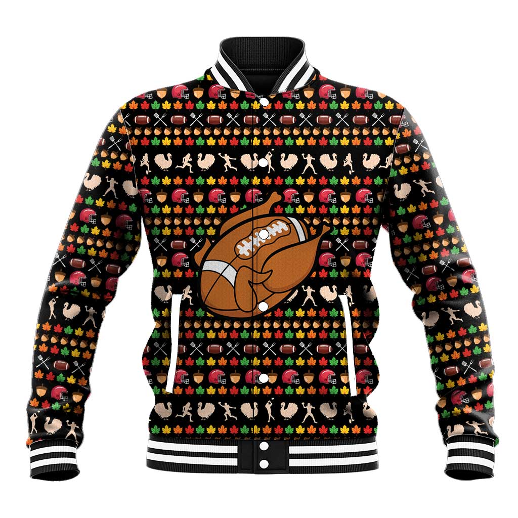Merry Christmas Turkey Football Baseball Jacket Fall Leaves Pattern for Game Day Fans - Wonder Print Shop