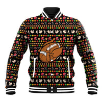 Merry Christmas Turkey Football Baseball Jacket Fall Leaves Pattern for Game Day Fans - Wonder Print Shop