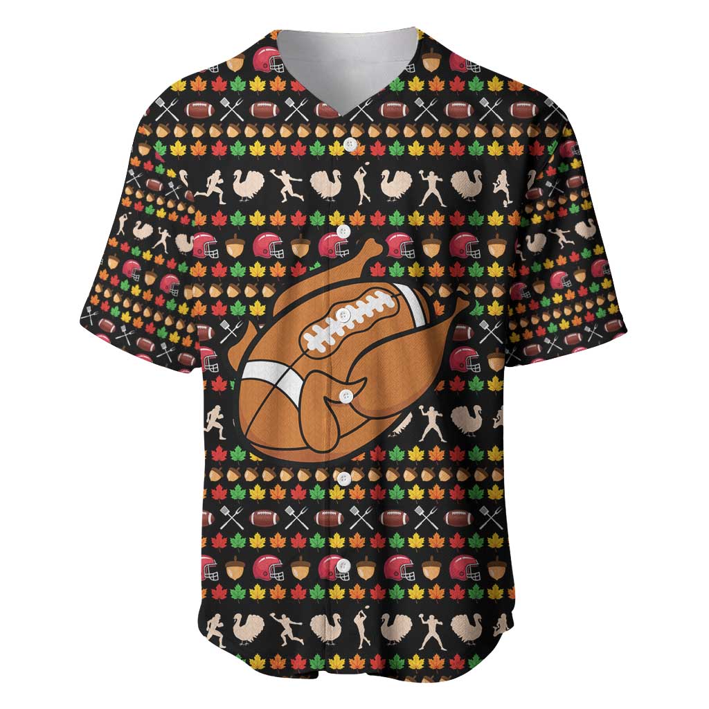 Merry Christmas Turkey Football Baseball Jersey Fall Leaves Pattern for Game Day Fans - Wonder Print Shop