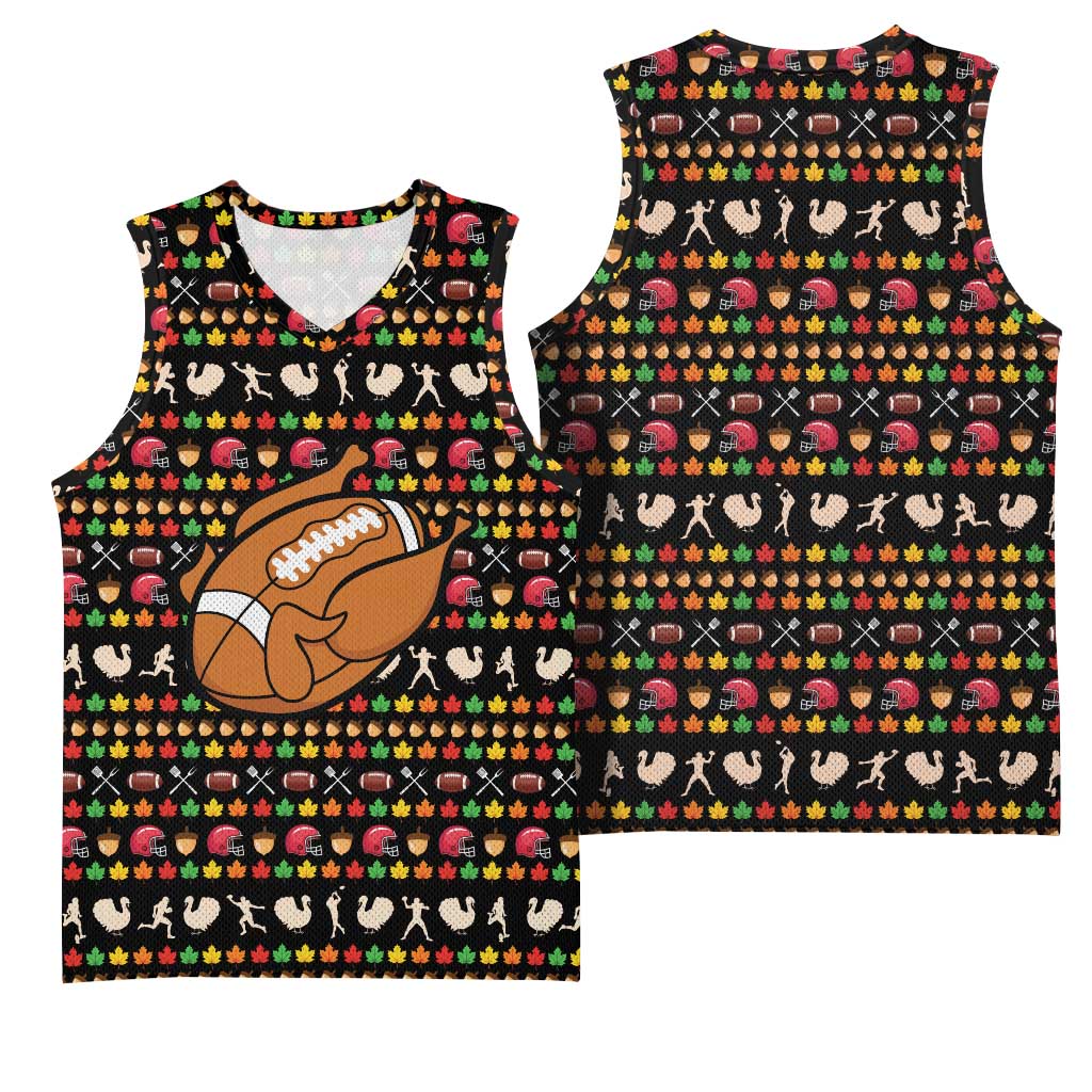 Merry Christmas Turkey Football Basketball Jersey Fall Leaves Pattern for Game Day Fans - Wonder Print Shop