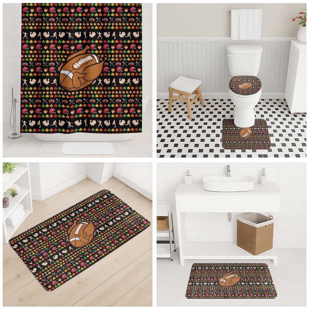 Merry Christmas Turkey Football Bathroom Set Fall Leaves Pattern for Game Day Fans - Wonder Print Shop