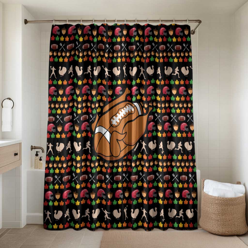 Merry Christmas Turkey Football Bathroom Set Fall Leaves Pattern for Game Day Fans - Wonder Print Shop