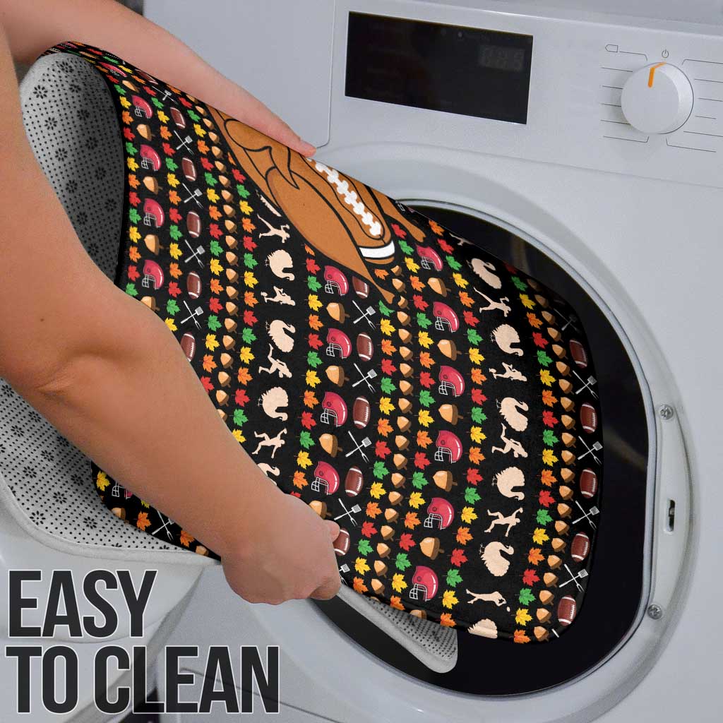 Merry Christmas Turkey Football Bathroom Set Fall Leaves Pattern for Game Day Fans - Wonder Print Shop