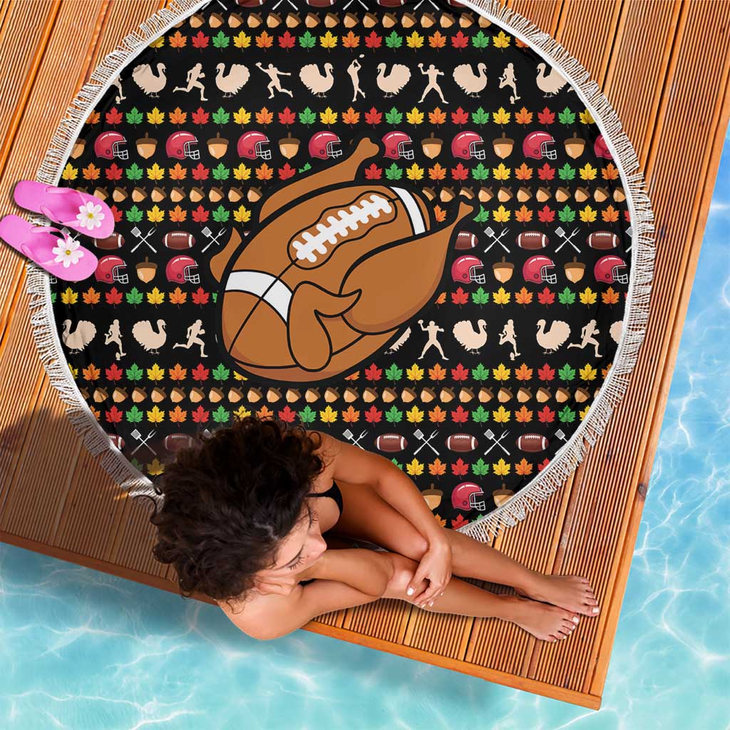 Merry Christmas Turkey Football Beach Blanket Fall Leaves Pattern for Game Day Fans - Wonder Print Shop