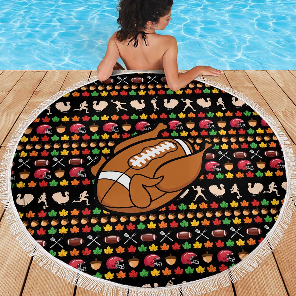 Merry Christmas Turkey Football Beach Blanket Fall Leaves Pattern for Game Day Fans - Wonder Print Shop