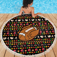 Merry Christmas Turkey Football Beach Blanket Fall Leaves Pattern for Game Day Fans - Wonder Print Shop