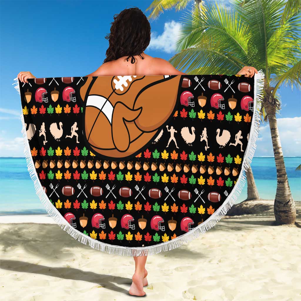 Merry Christmas Turkey Football Beach Blanket Fall Leaves Pattern for Game Day Fans - Wonder Print Shop