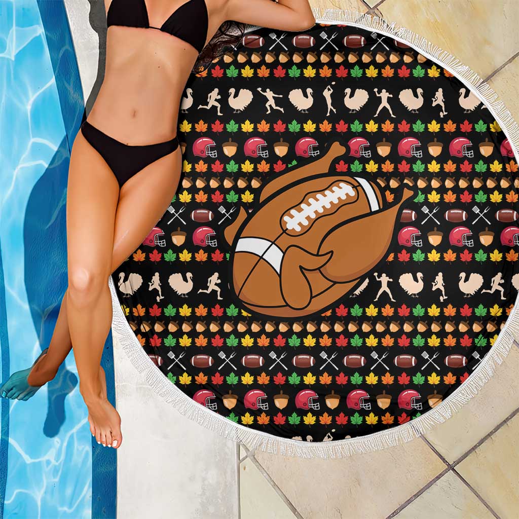 Merry Christmas Turkey Football Beach Blanket Fall Leaves Pattern for Game Day Fans - Wonder Print Shop