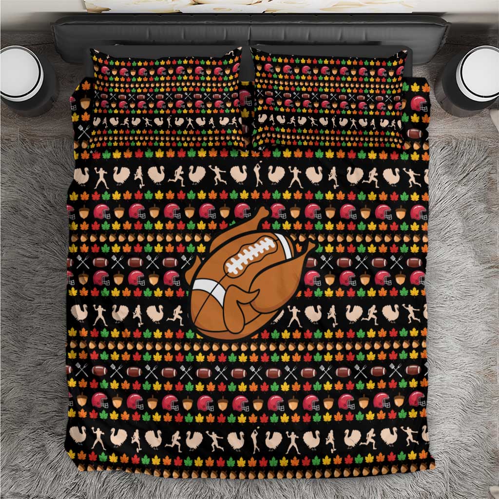 Merry Christmas Turkey Football Bedding Set Fall Leaves Pattern for Game Day Fans - Wonder Print Shop