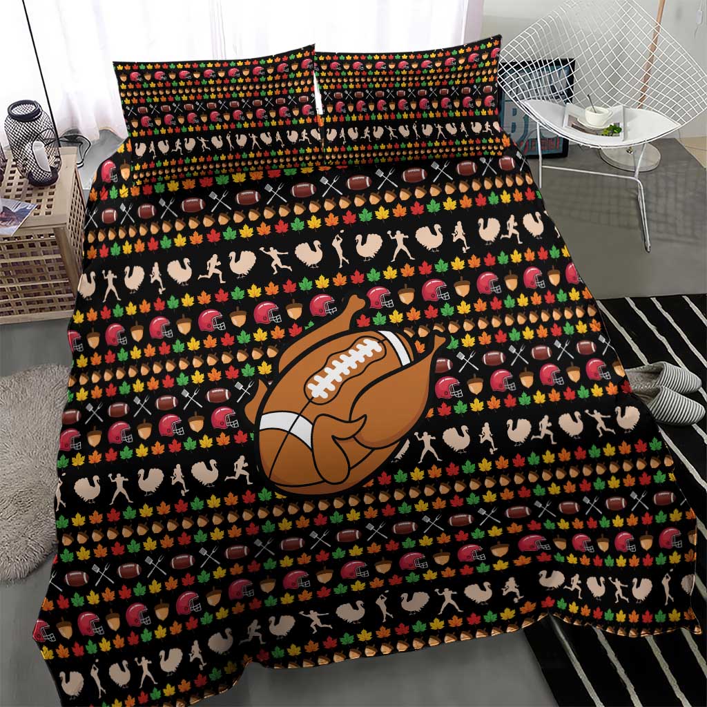Merry Christmas Turkey Football Bedding Set Fall Leaves Pattern for Game Day Fans - Wonder Print Shop