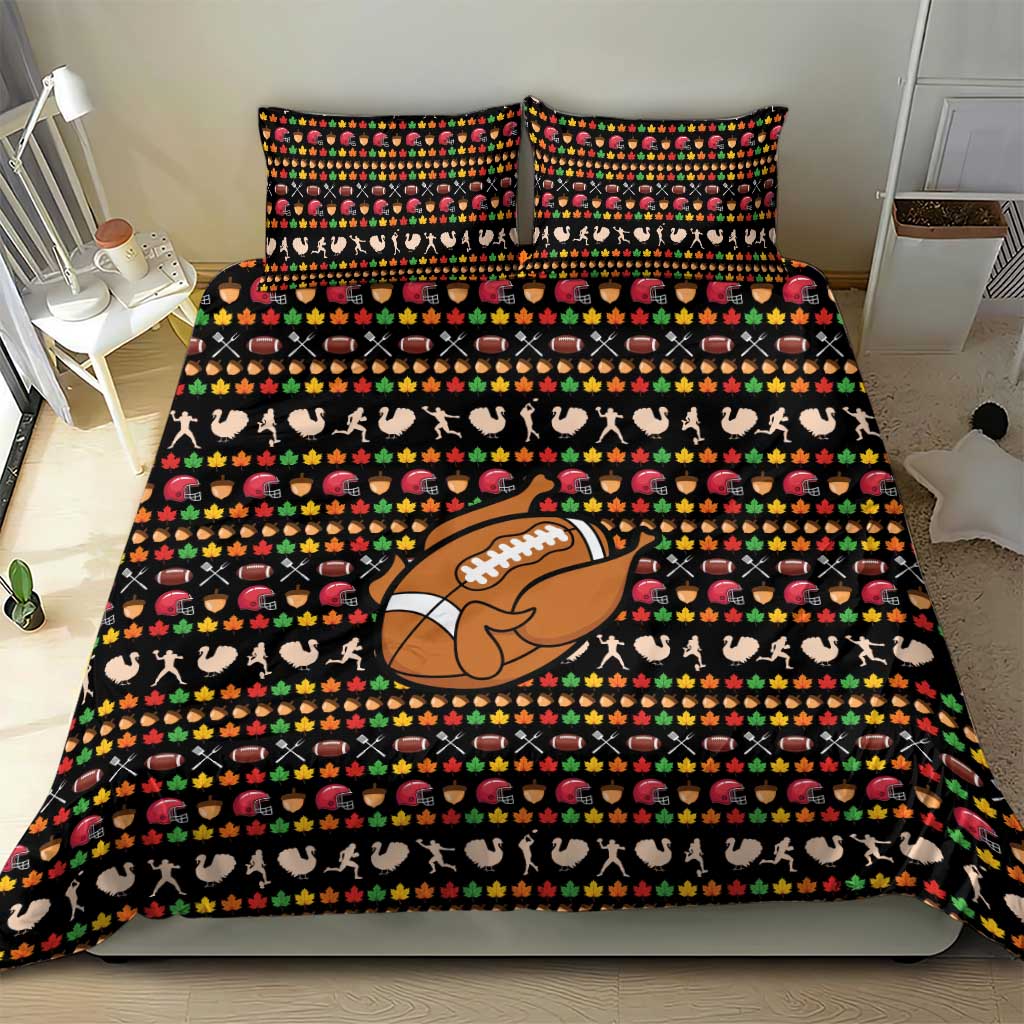 Merry Christmas Turkey Football Bedding Set Fall Leaves Pattern for Game Day Fans - Wonder Print Shop