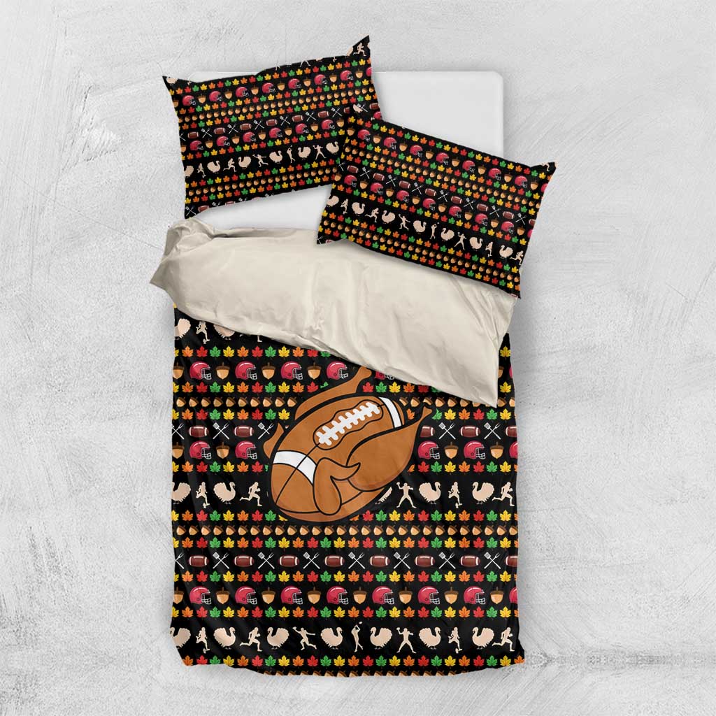 Merry Christmas Turkey Football Bedding Set Fall Leaves Pattern for Game Day Fans - Wonder Print Shop