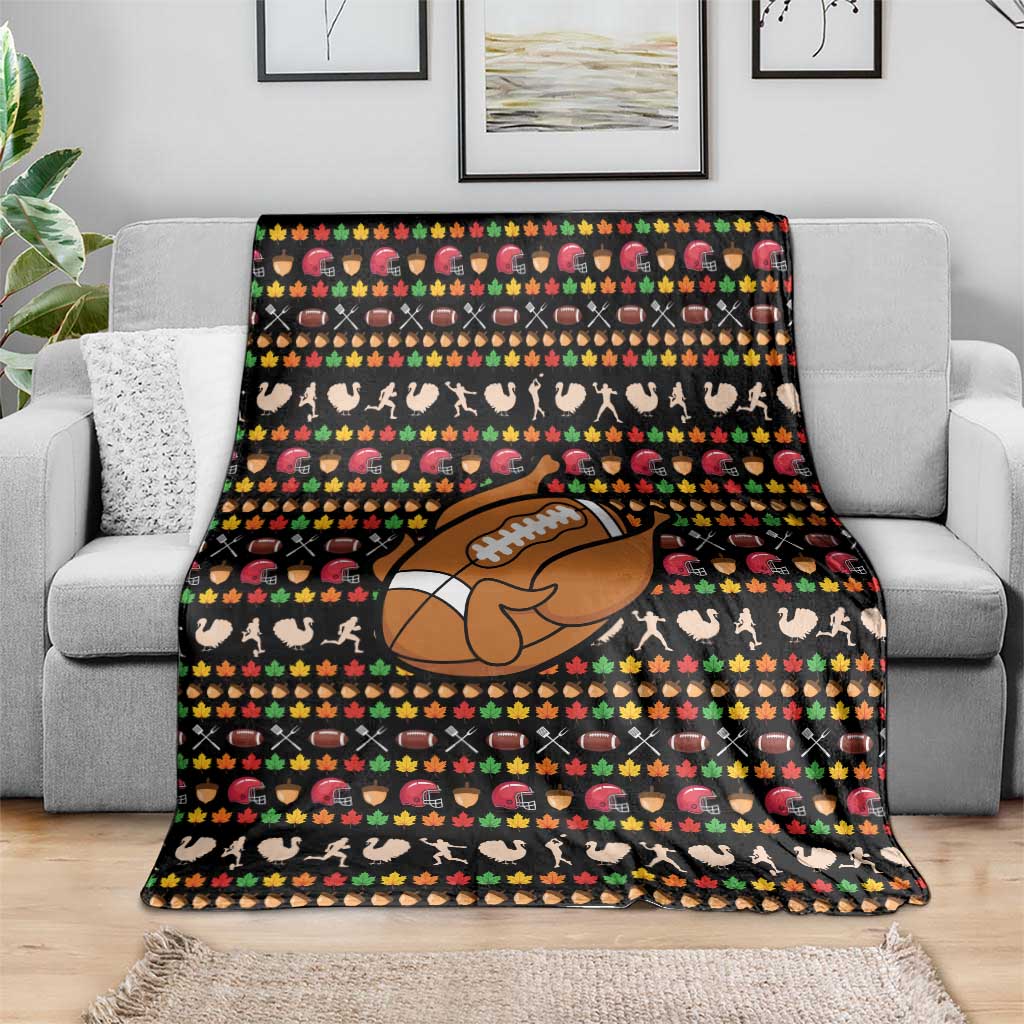 Merry Christmas Turkey Football Blanket Fall Leaves Pattern for Game Day Fans - Wonder Print Shop