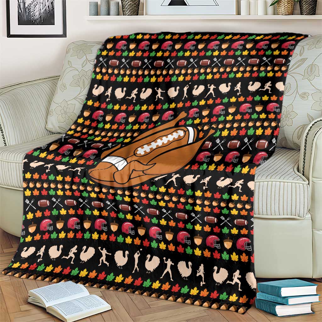 Merry Christmas Turkey Football Blanket Fall Leaves Pattern for Game Day Fans - Wonder Print Shop