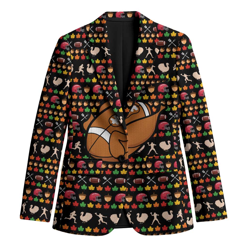 Merry Christmas Turkey Football Blazer Fall Leaves Pattern for Game Day Fans - Wonder Print Shop