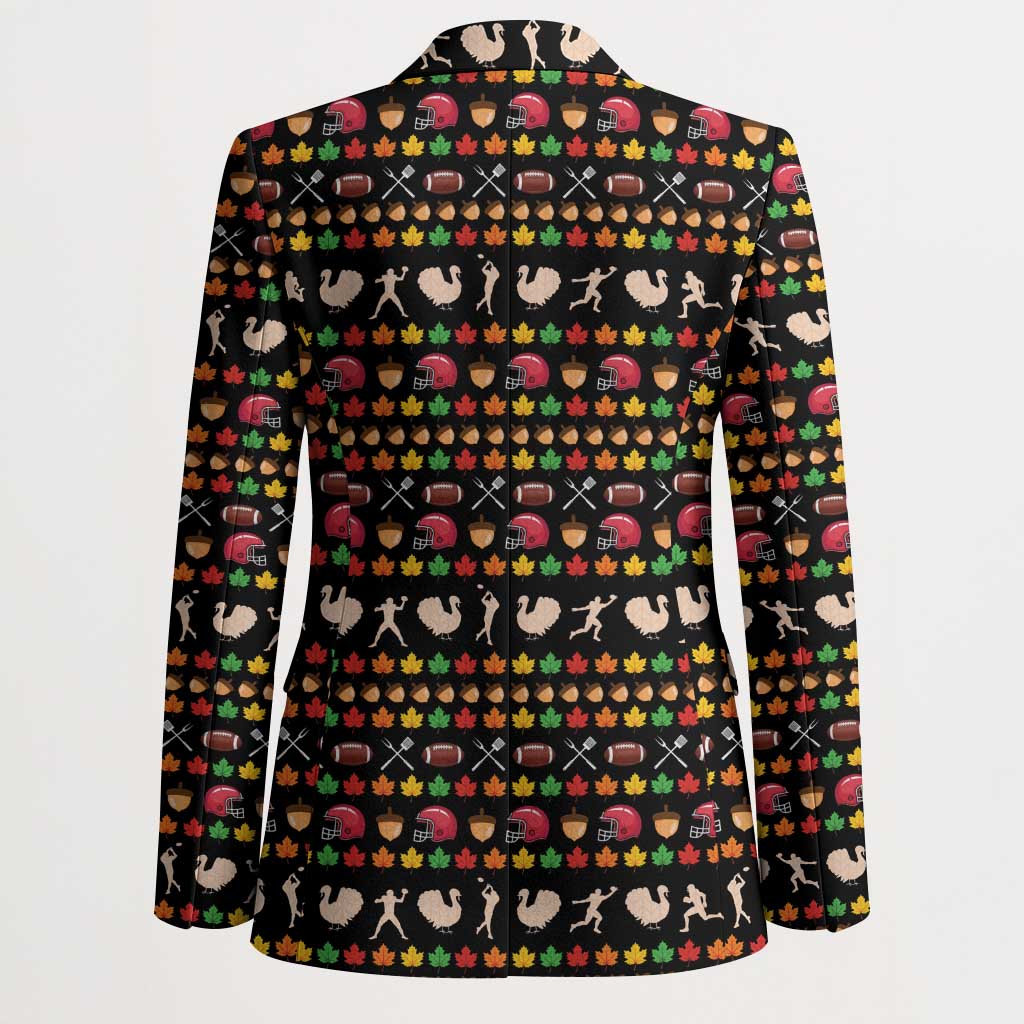 Merry Christmas Turkey Football Blazer Fall Leaves Pattern for Game Day Fans - Wonder Print Shop